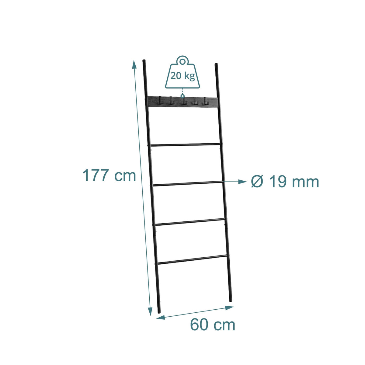 Black Towel Ladder with 4 Rungs & 5 Hooks