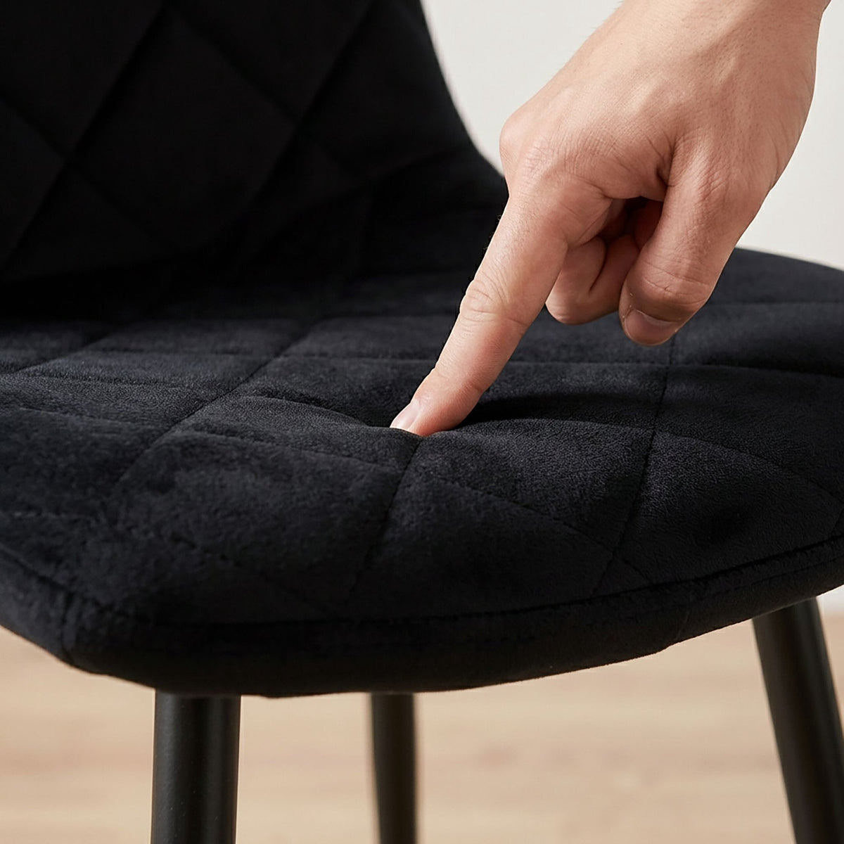 Black Velvet Dining Chairs, Set of 2, Upholstered