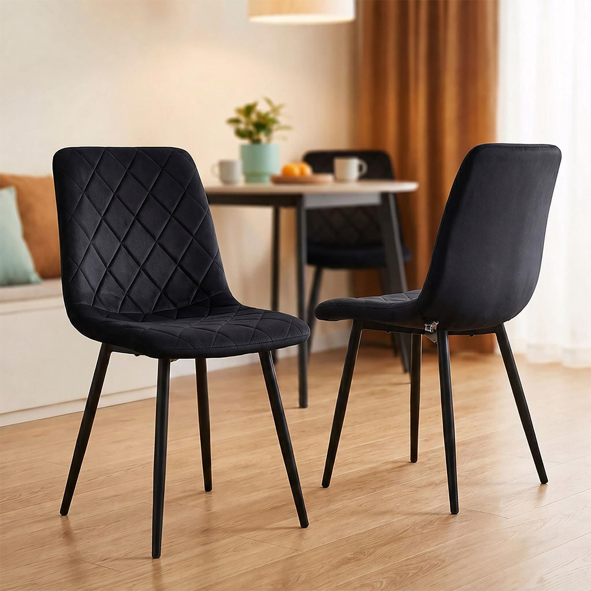 Black Velvet Dining Chairs, Set of 4 – Modern Upholstered Seats