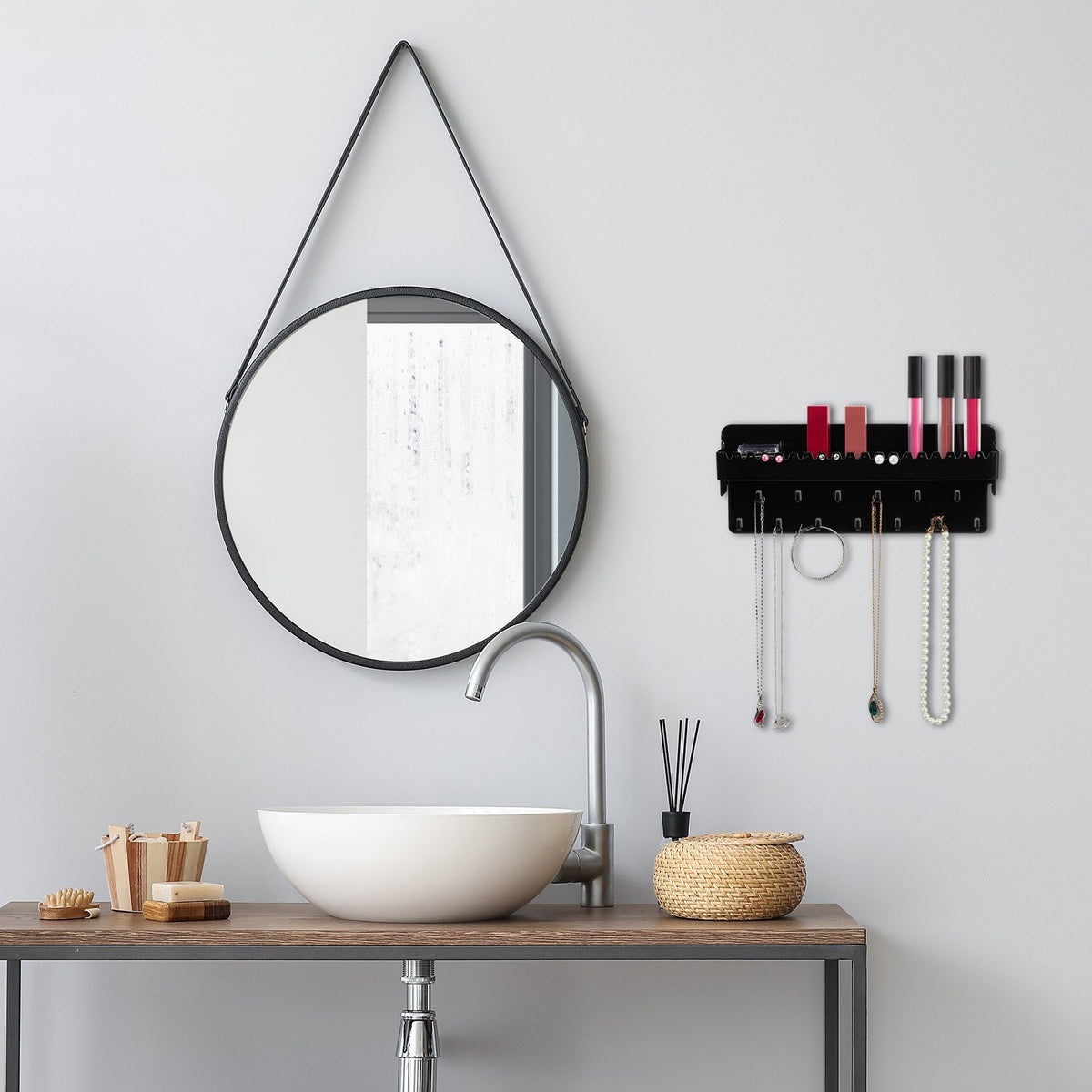 Black Wall-Mounted Jewellery Holder with Shelf