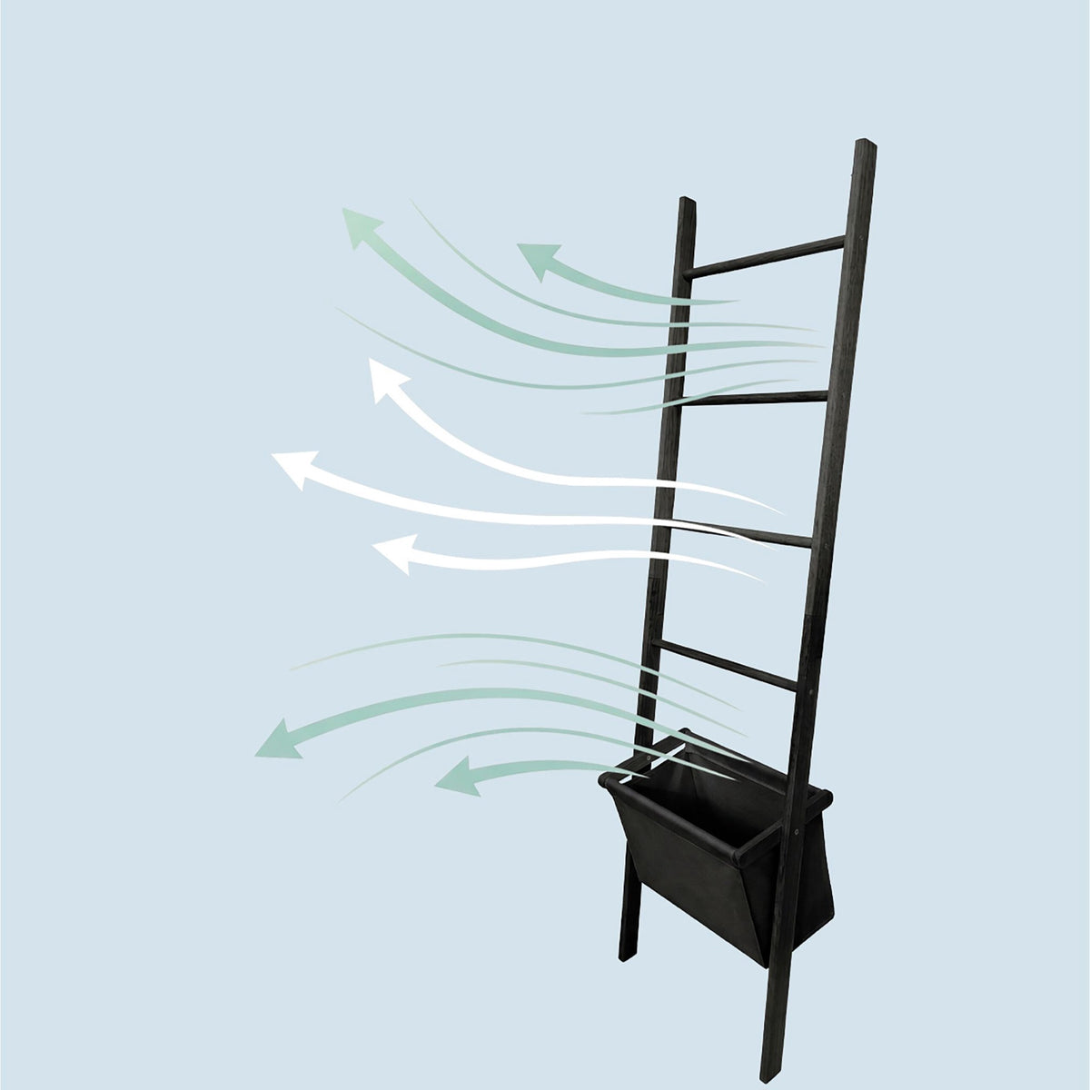 Black Walnut Towel Ladder with Basket, 4 Rungs