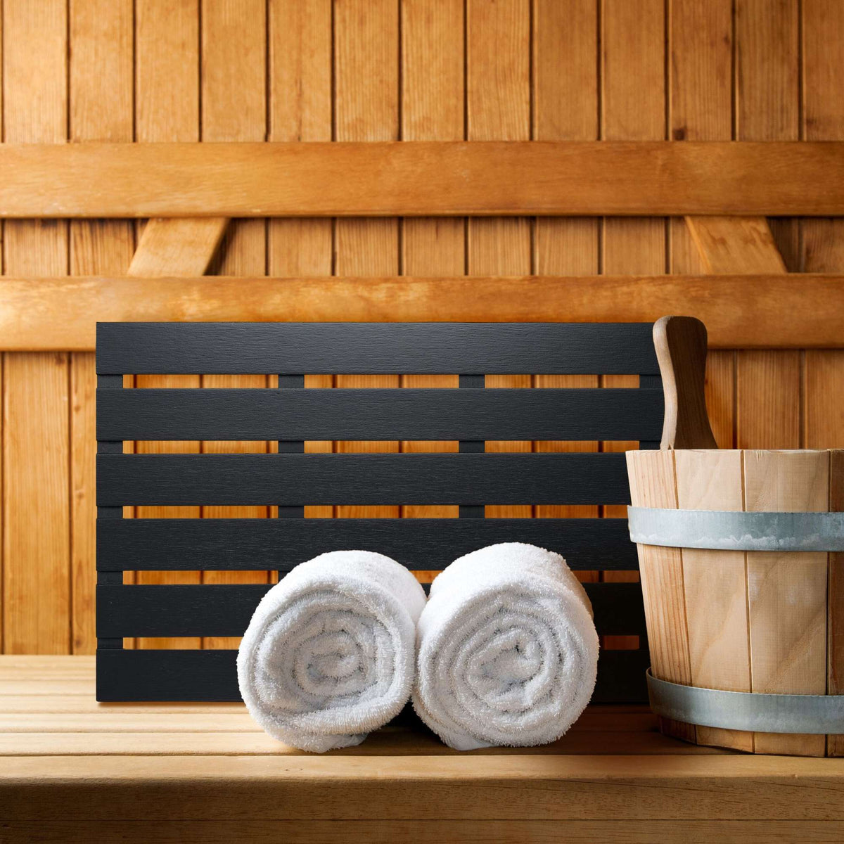 Black bamboo bath mat