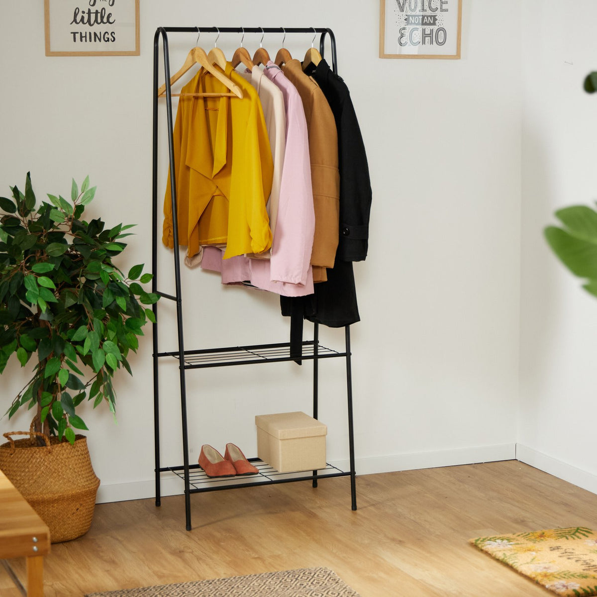 Black clothes hanger 2 shelves