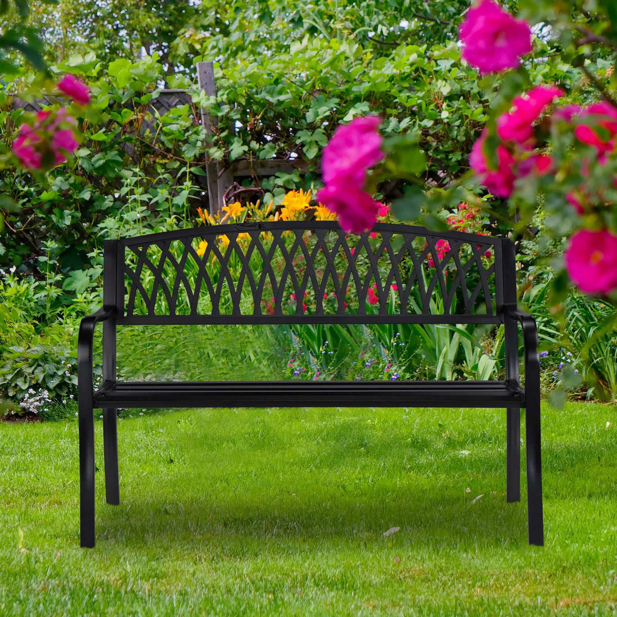 Black garden bench