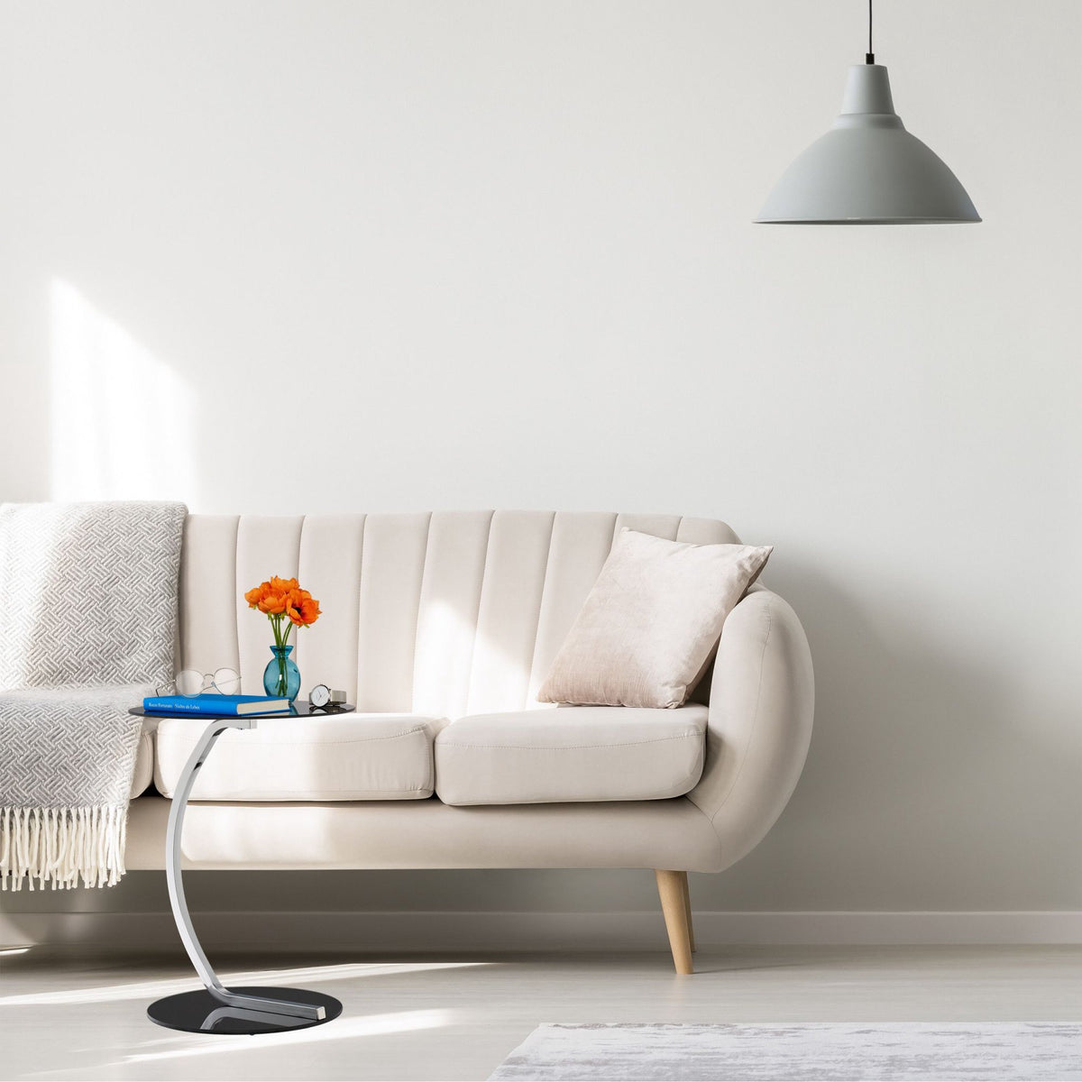 Black glass side table