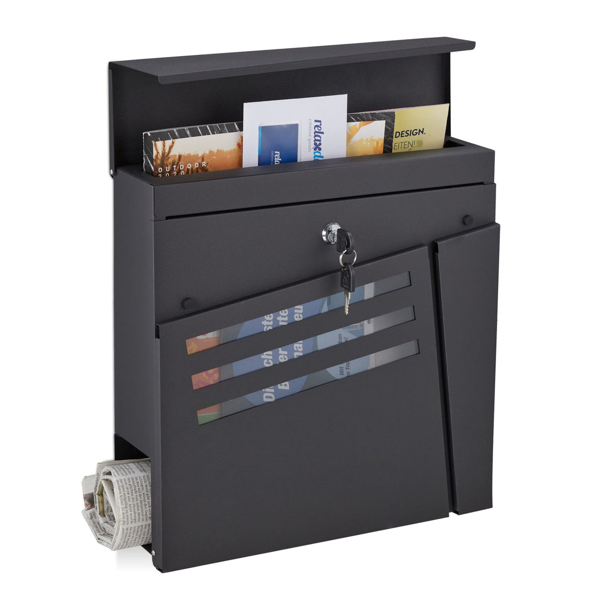 Black mailbox with newspaper holder