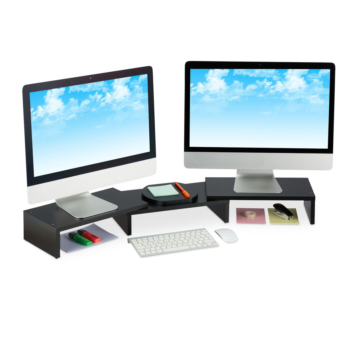Black monitor stand for 2 monitors