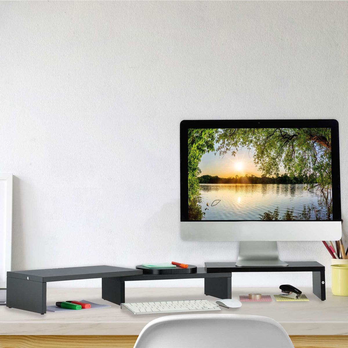 Black monitor stand for 2 monitors