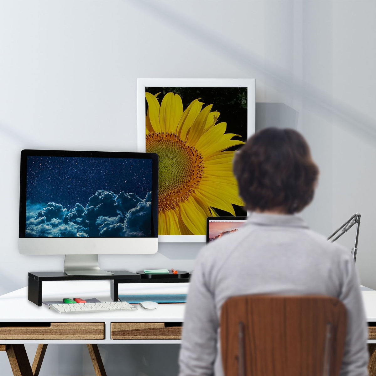Black monitor stand for 2 monitors
