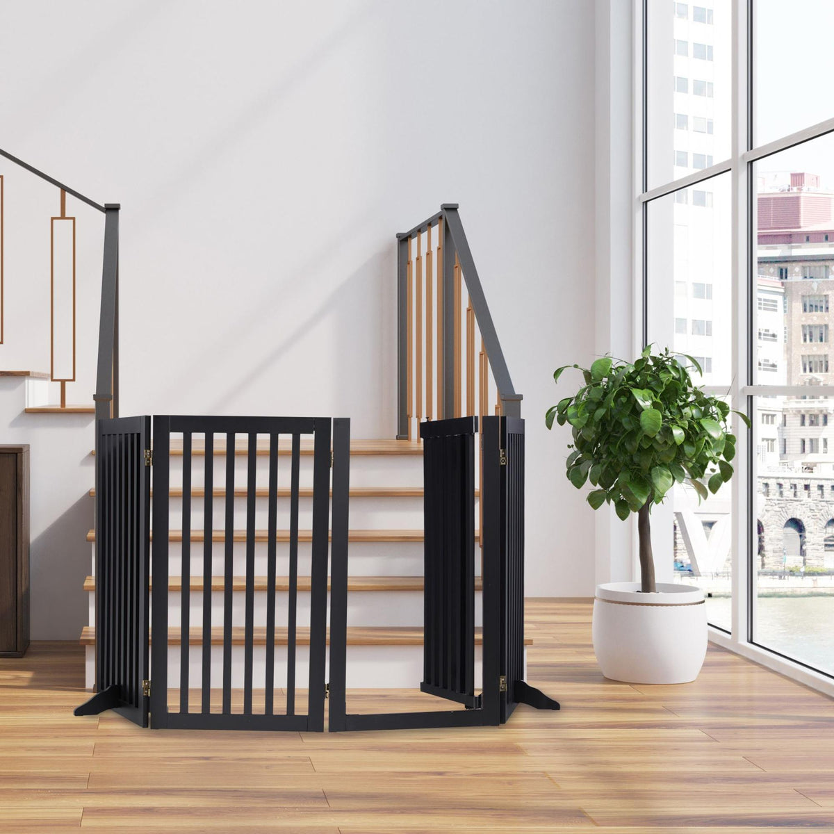Black security gate with door 92 cm