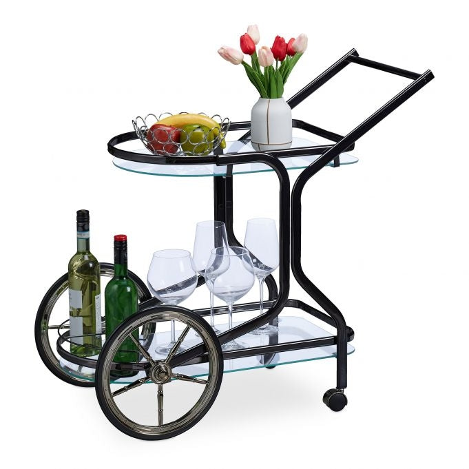 Black serving trolley with 2 levels
