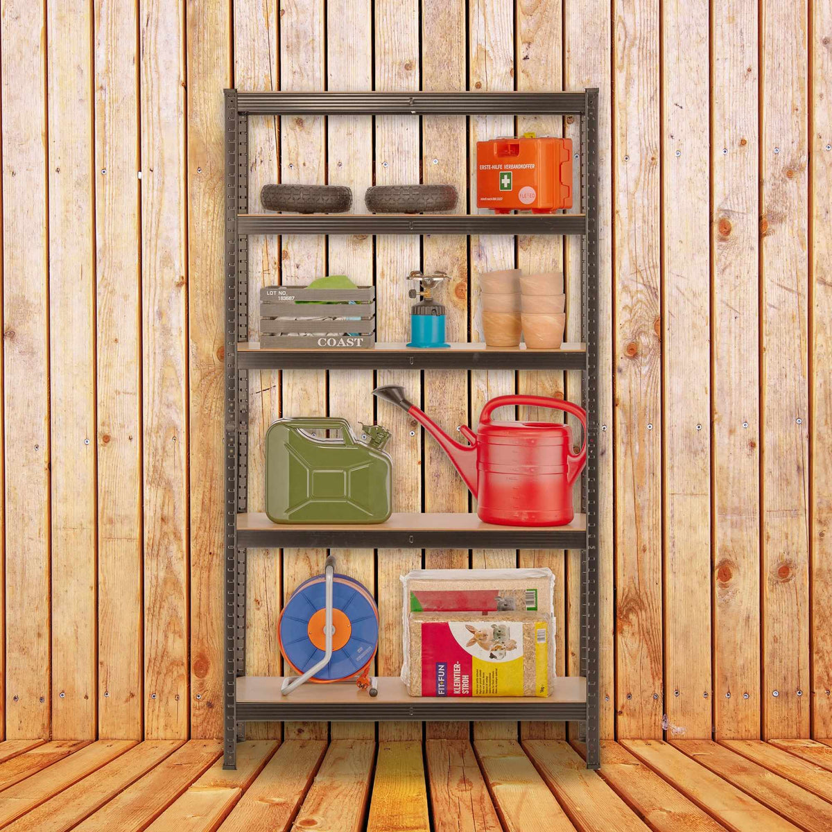 Black sturdy shelves with 5 levels