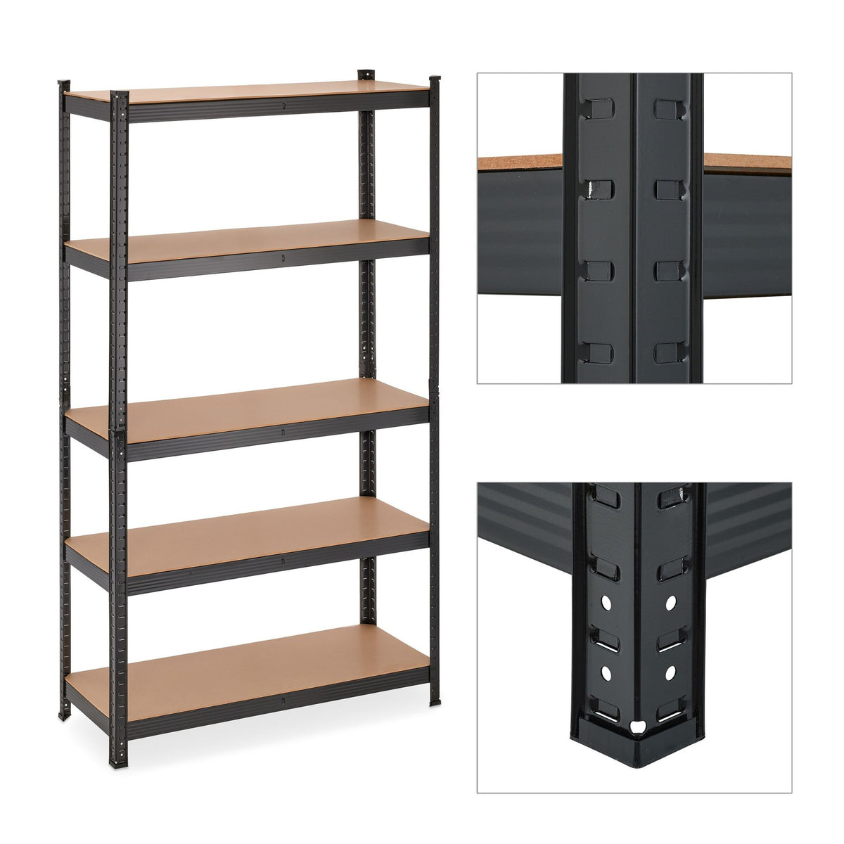 Black sturdy shelves with 5 levels
