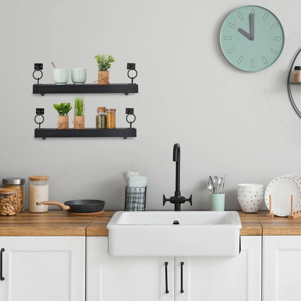 Black wall shelf in a set of 2