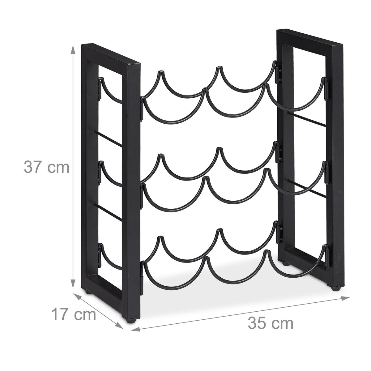 Black wine rack for 9 bottles