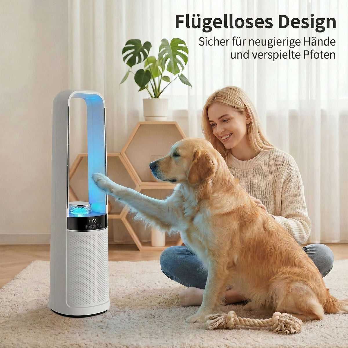 Bladeless Tower Fan with Remote, 45 Oscillation, Timer