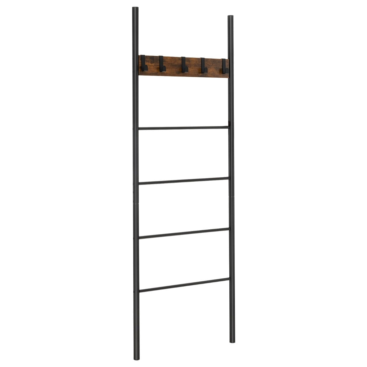 Blanket Ladder, 5-Tier Wall-Leaning With 5 Removable Hooks
