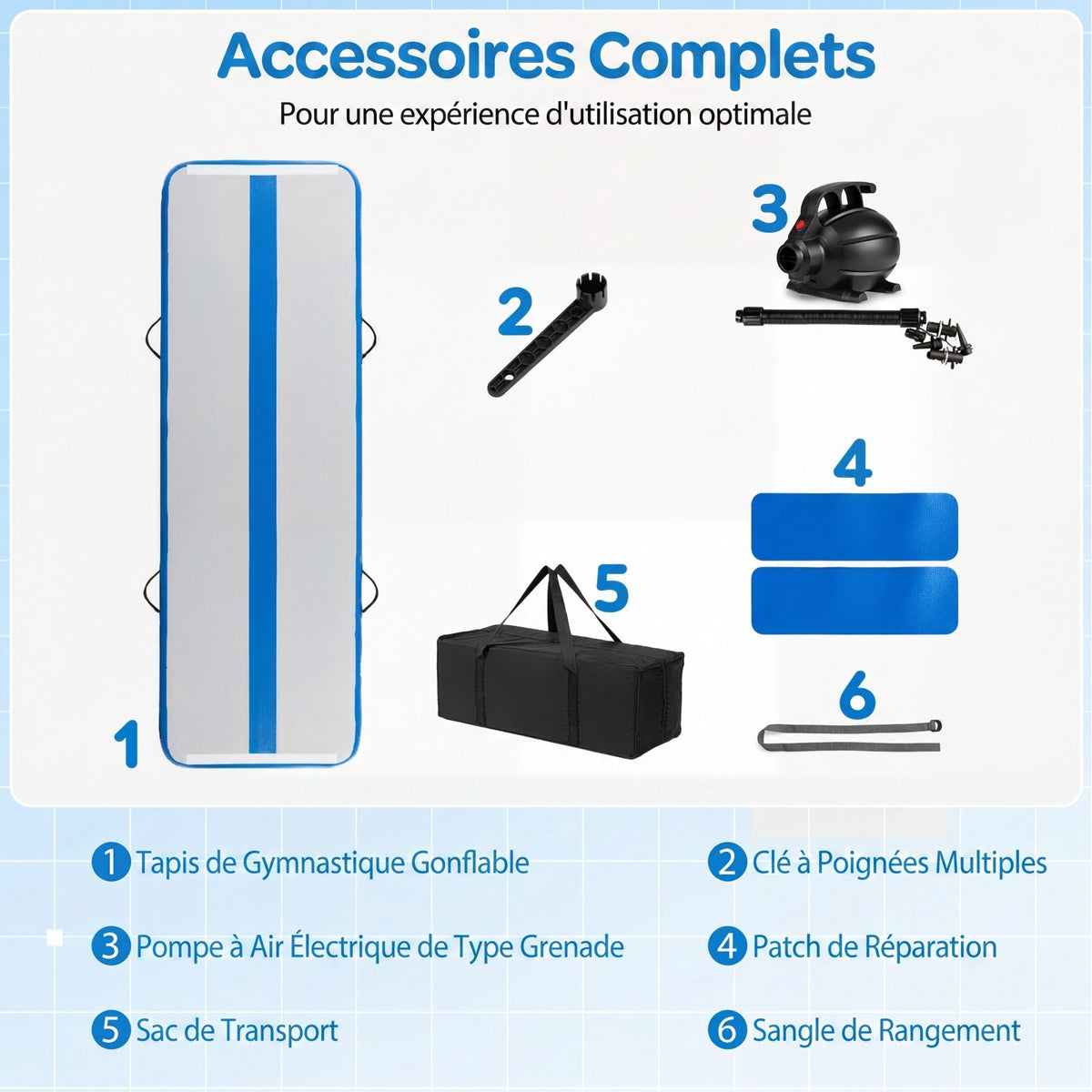 Blue Inflatable Gymnastics Mat with Electric Pump, PVC