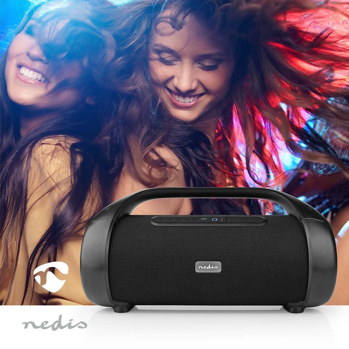 Bluetooth® Party Boombox | 9.5 hrs | 2.1 | 120 W | Media playback: AUX | IPX5 | Linkable | Carrying handle | Party lights | Black