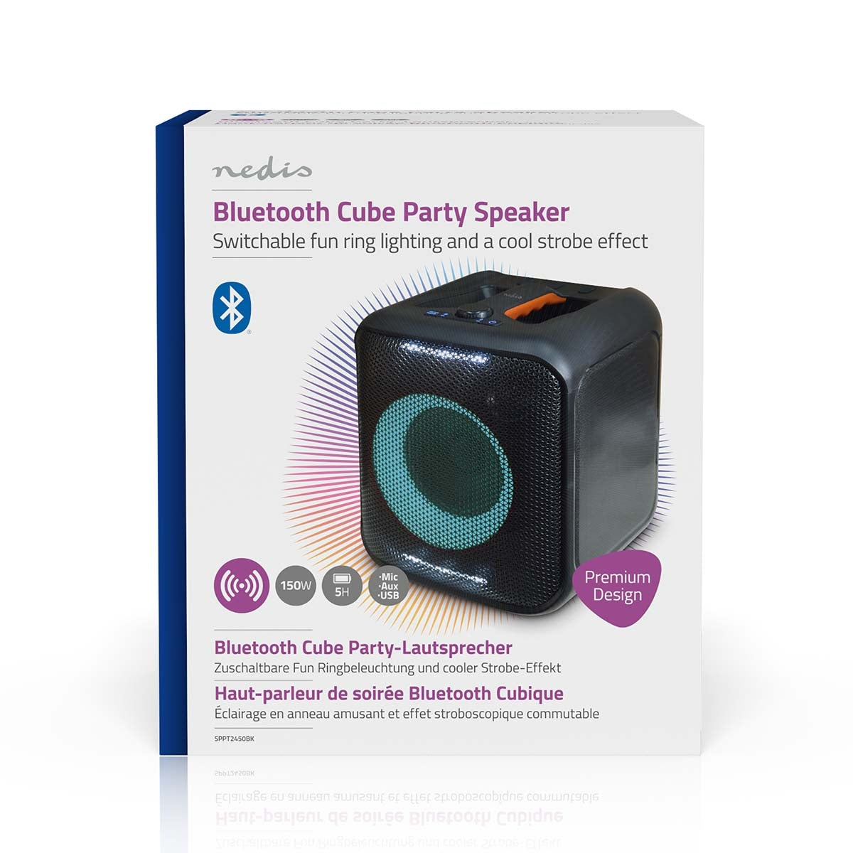 Bluetooth® Party Speaker | Maximum battery play time: 5 hrs | 150 W | Carrying handle | Party lights | Linkable | Equalizer | Black / Orange