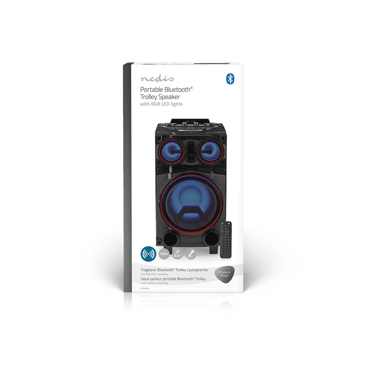 Bluetooth® Party Speaker | Maximum battery play time: 6.5 hrs | 120 W | Carrying handle | Party lights | Equalizer | Black