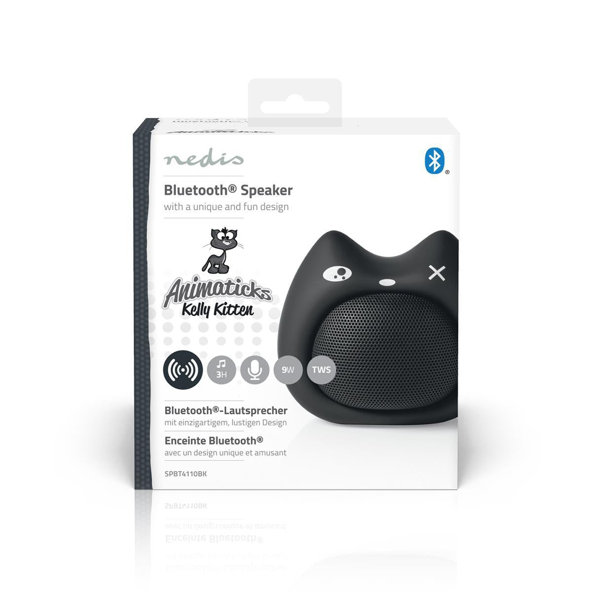 Bluetooth® Speaker | Maximum battery life: 3 hours | Handheld design | 9 W| Mono | Built-in microphone | Syncable | Animatick's Kelly Kitten | Black