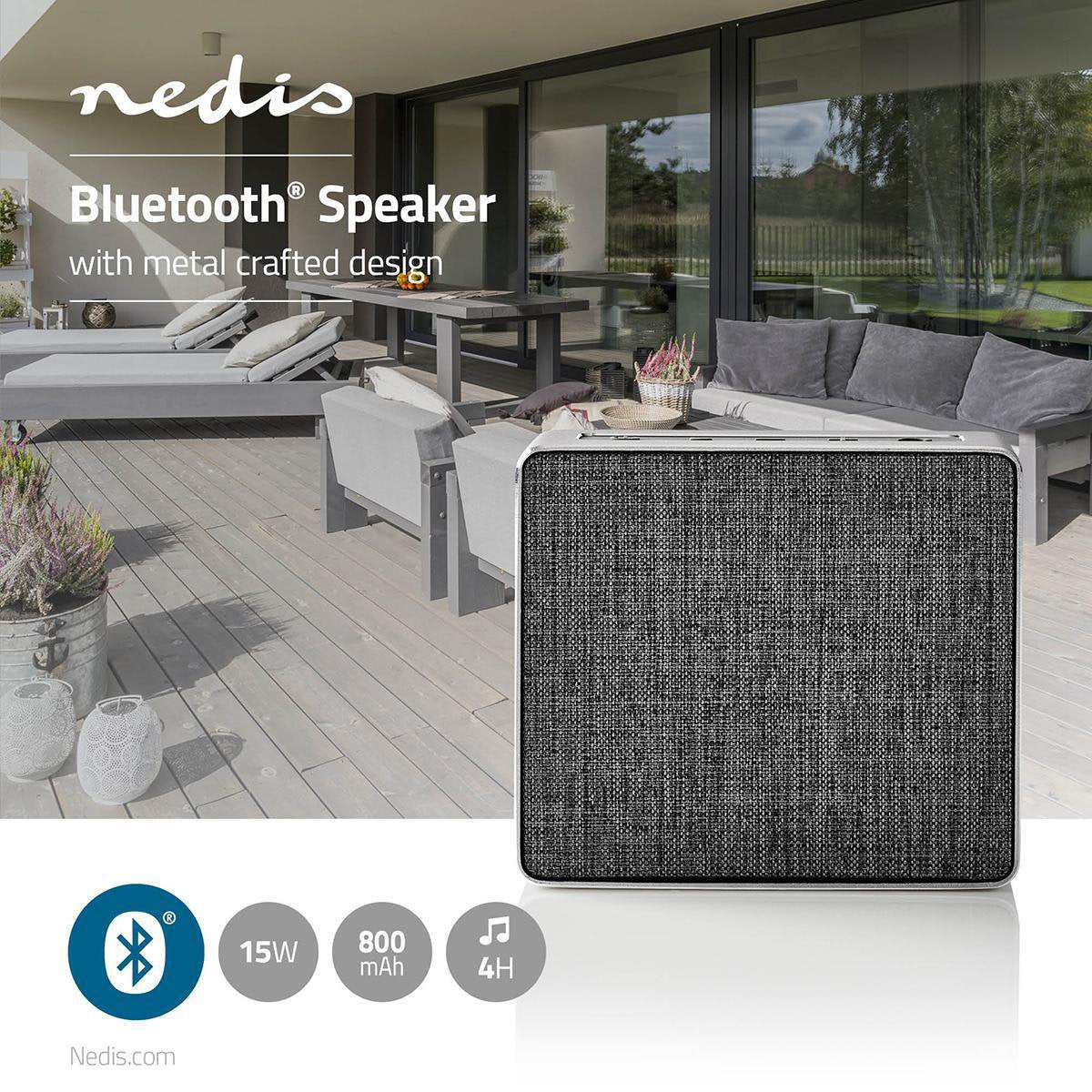 Bluetooth® Speaker | Maximum battery life: 4 hours | Handheld design | 15 W| Stereo | Built-in microphone | Gray