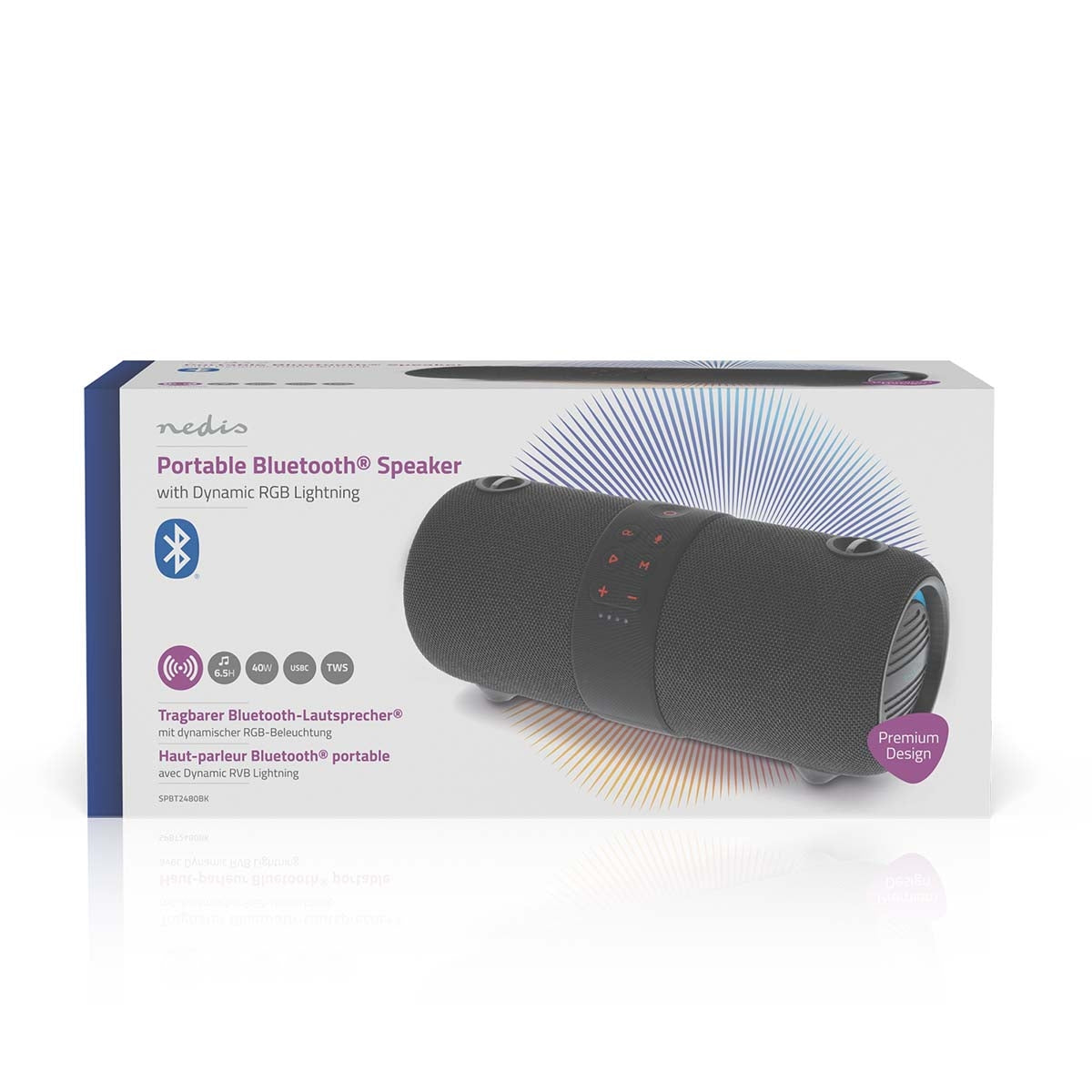 Bluetooth® Speaker | Maximum battery play time: 6.5 hrs | Handheld Design | 40 W | Stereo | Built-in microphone | IPX6 | Linkable | Black
