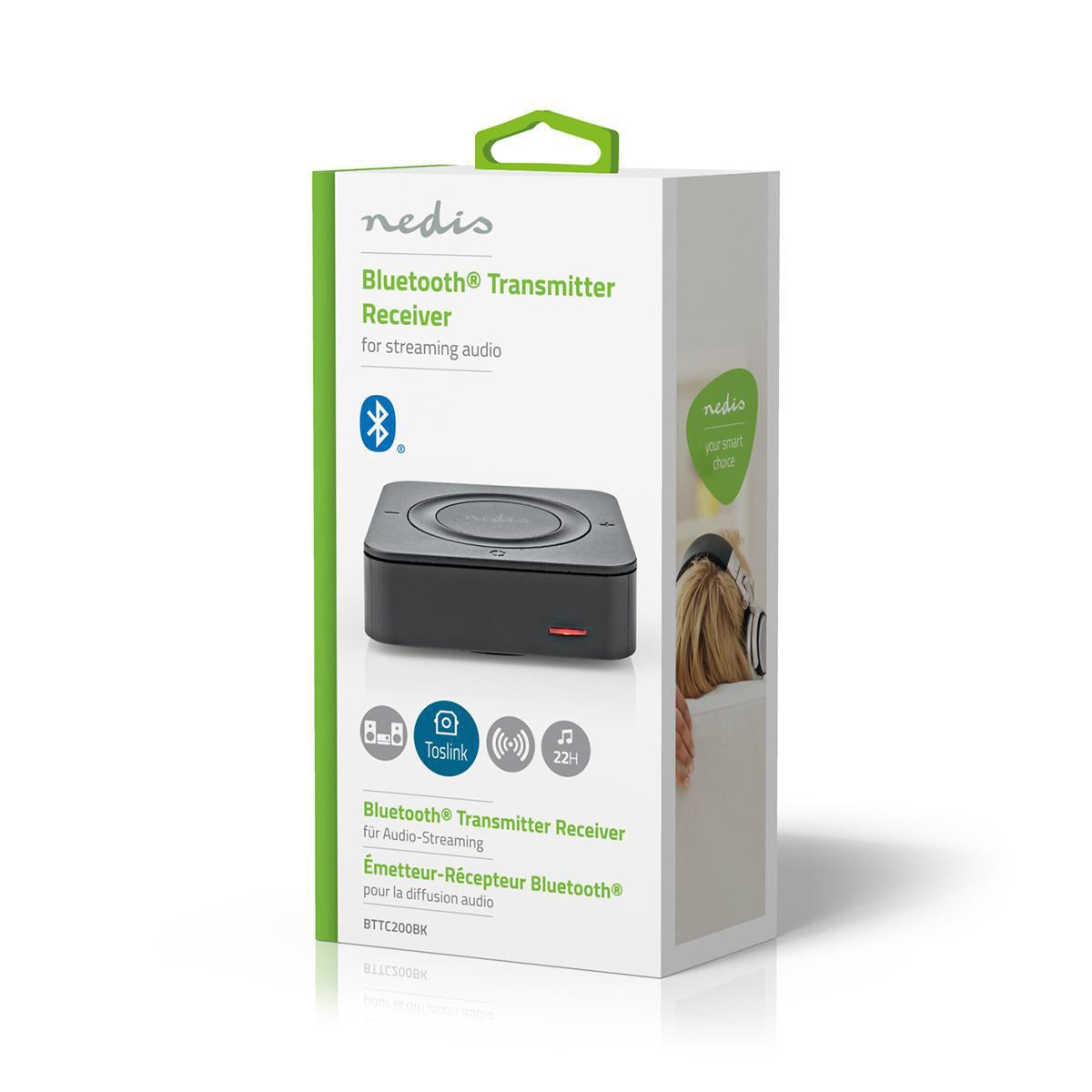 Bluetooth® Transmitter Receiver | Connection input: 1x AUX / 1x SPDIF | Connection output: 1x AUX / 1x SPDIF | AptX ™ Low latency / AptX™ / SBC | Up to 2 Devices | Maximum battery play time: 22 hrs | Black