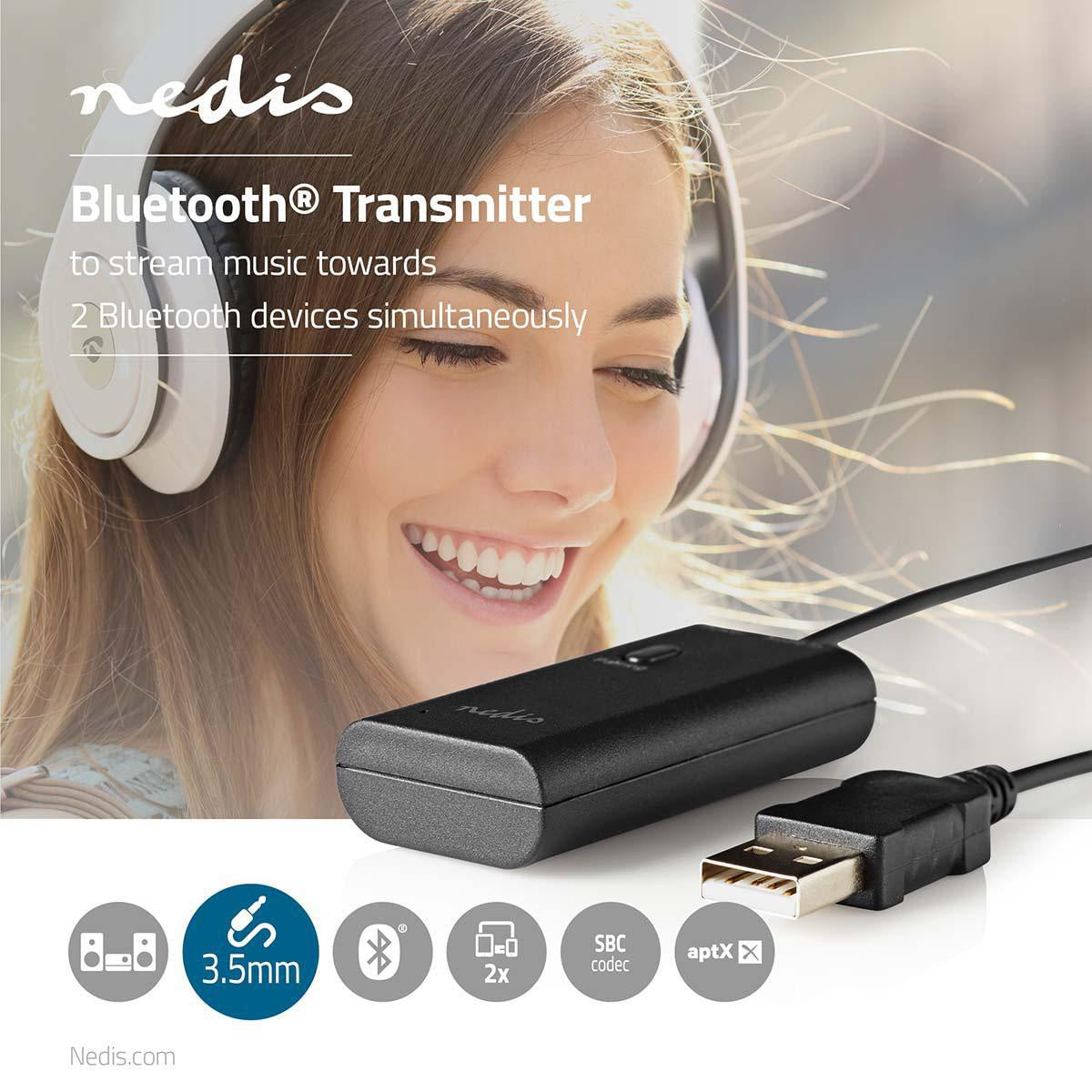 Bluetooth® transmitter | Connection input: 1x 3.5 mm | AptX™ Low latency / AptX™ / SBC | Up to 2 Devices | Black