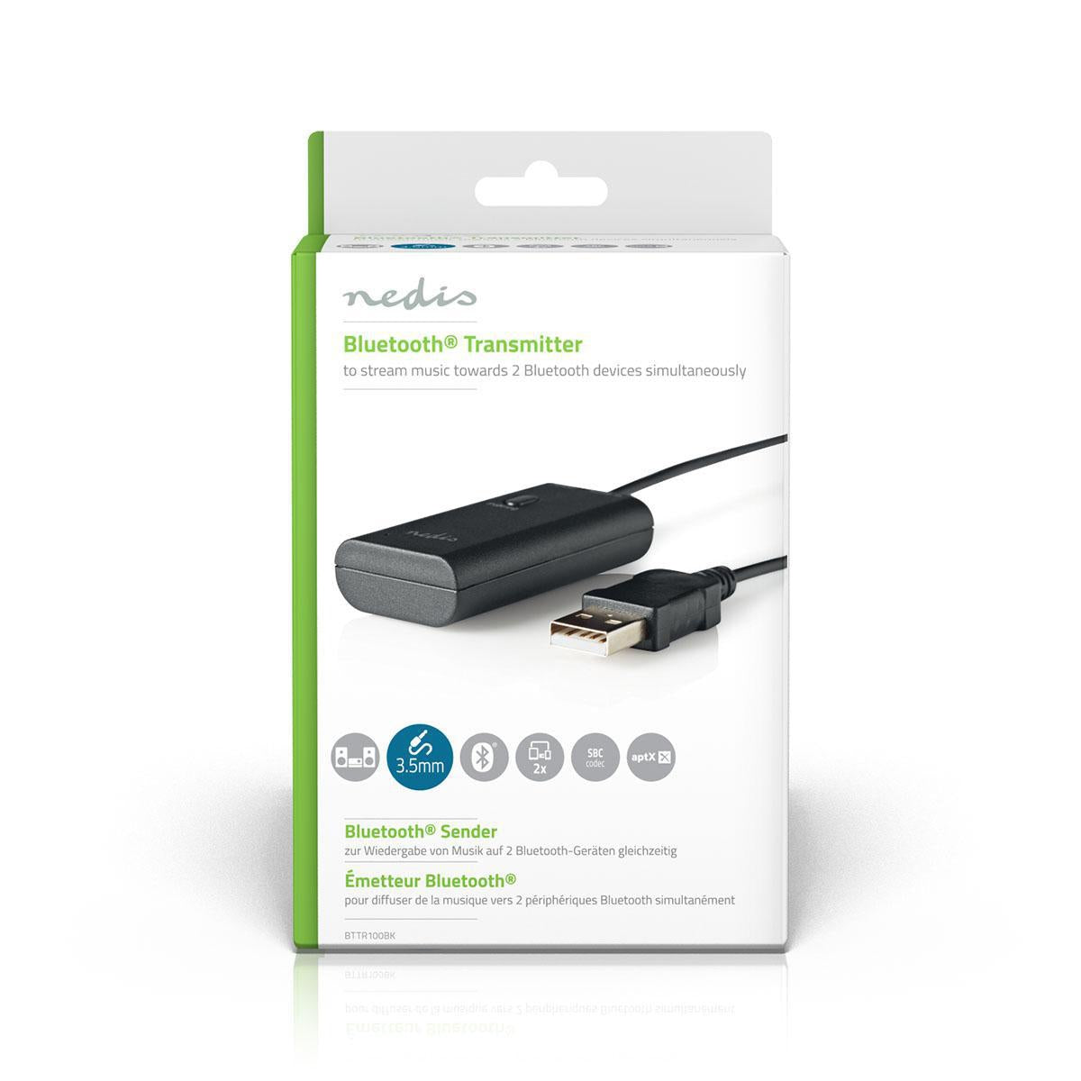 Bluetooth® transmitter | Connection input: 1x 3.5 mm | AptX™ Low latency / AptX™ / SBC | Up to 2 Devices | Black