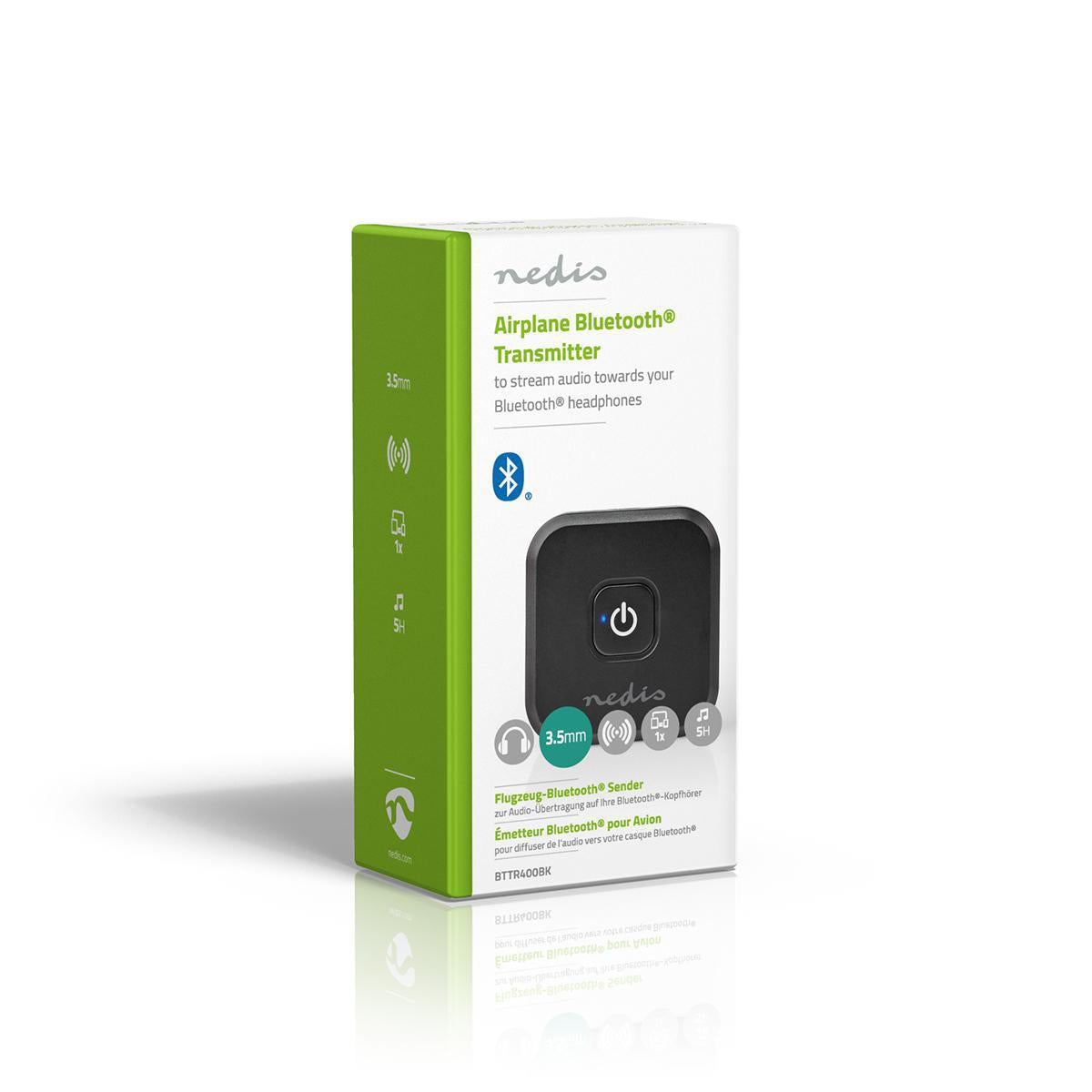 Bluetooth® transmitter | Connection input: 2x 3.5 mm Male | SBC | Up to 1 unit | 5 hours | Automatic shutdown function | Black