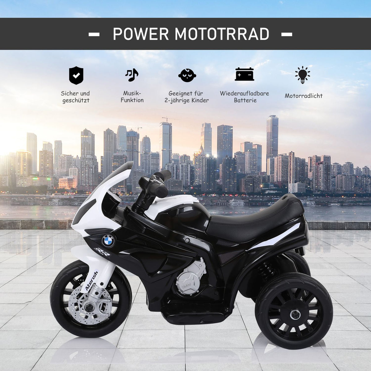 Bmw S1000Rr Licensed Electric Children'S Motorcycle Children'S Vehicle With Battery, Tricycle, Steel, Black, 66X37X44 Cm