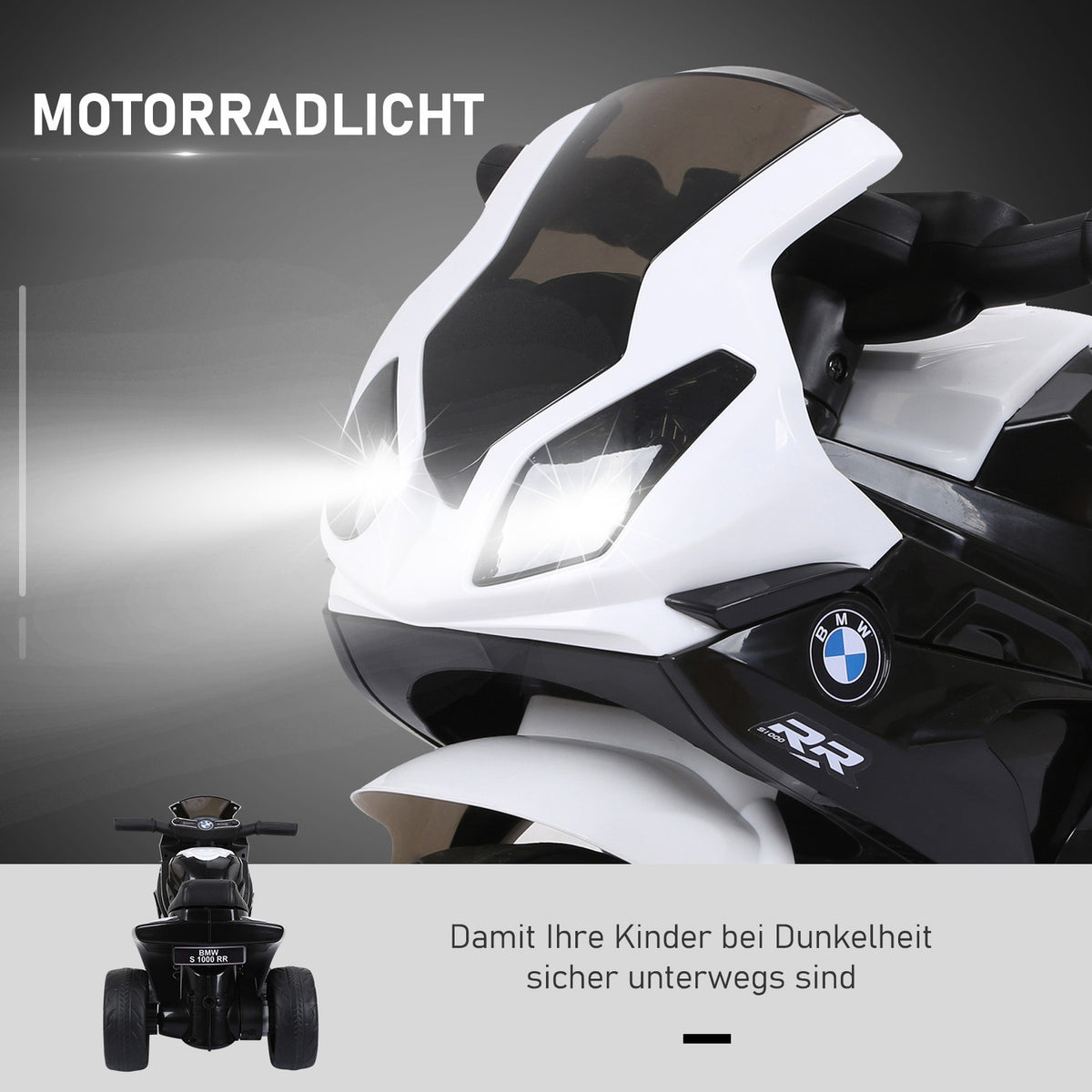 Bmw S1000Rr Licensed Electric Children'S Motorcycle Children'S Vehicle With Battery, Tricycle, Steel, Black, 66X37X44 Cm