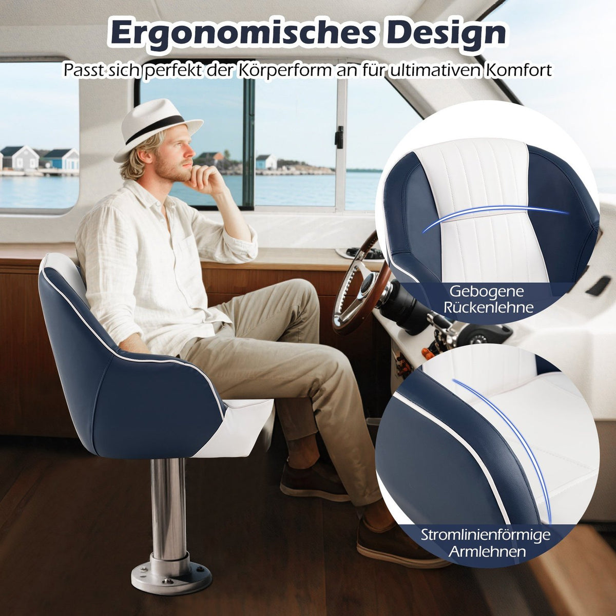 Boat Seat with Foam Padding, Water-Resistant PVC, 59x55x51 cm