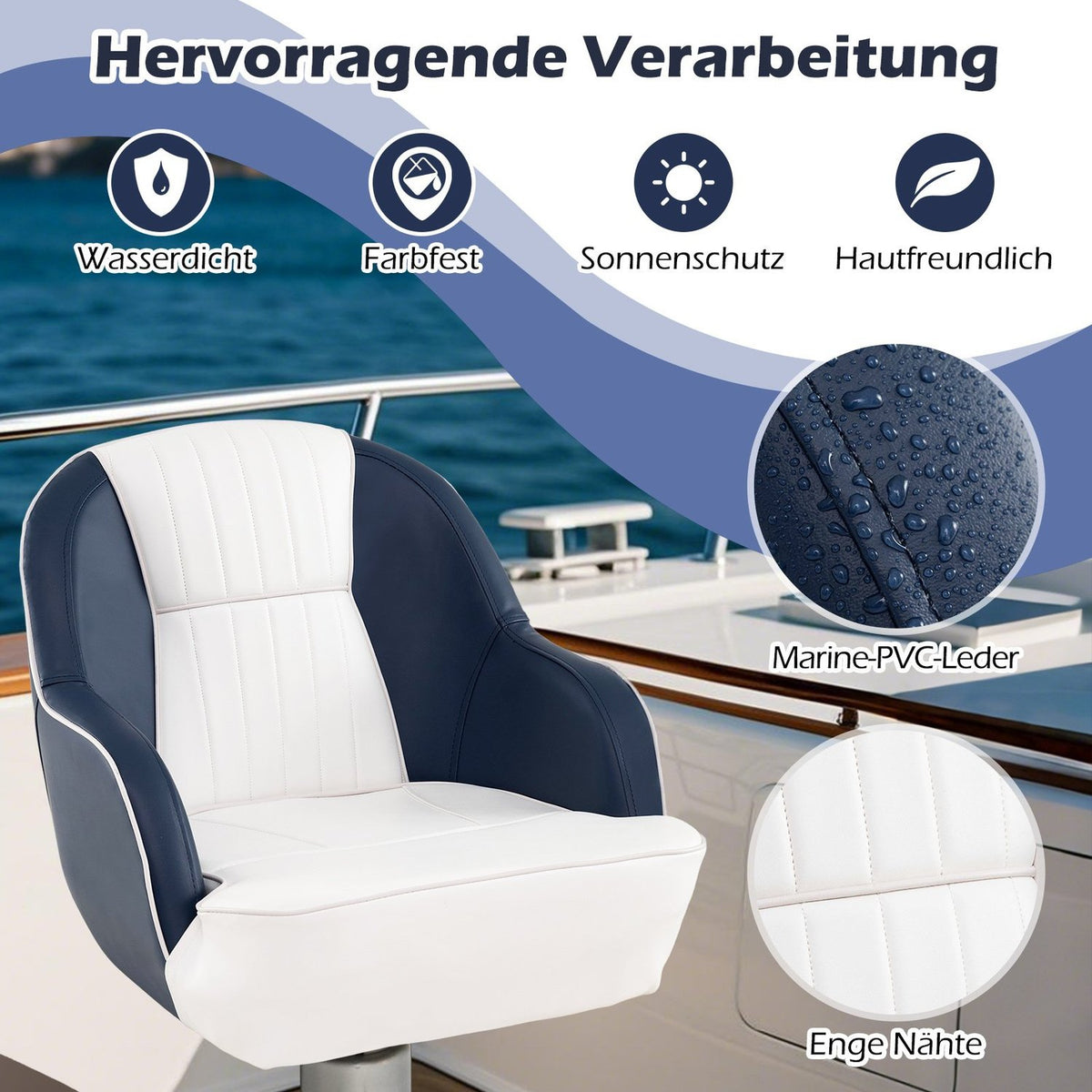 Boat Seat with Foam Padding, Water-Resistant PVC, 59x55x51 cm