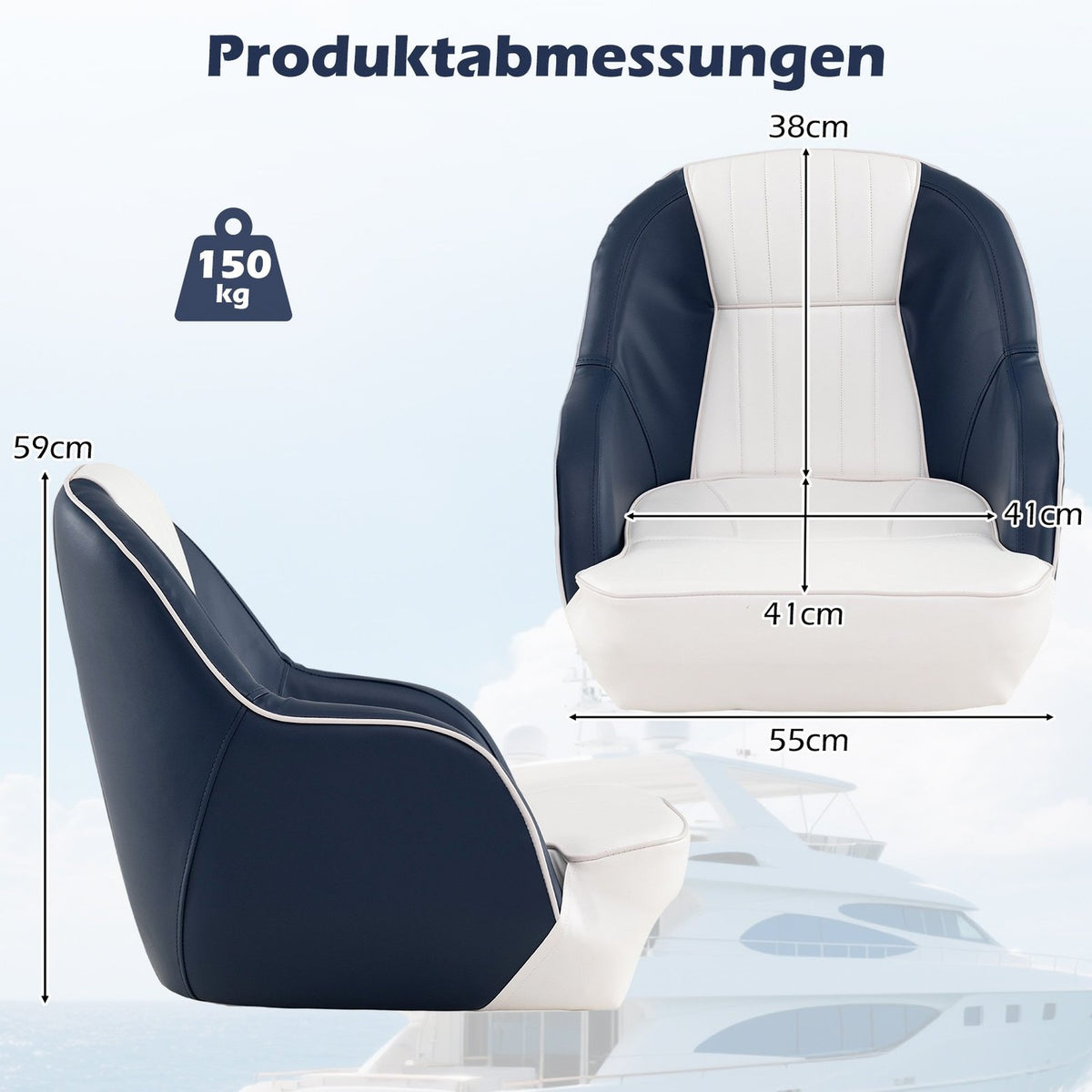 Boat Seat with Foam Padding, Water-Resistant PVC, 59x55x51 cm
