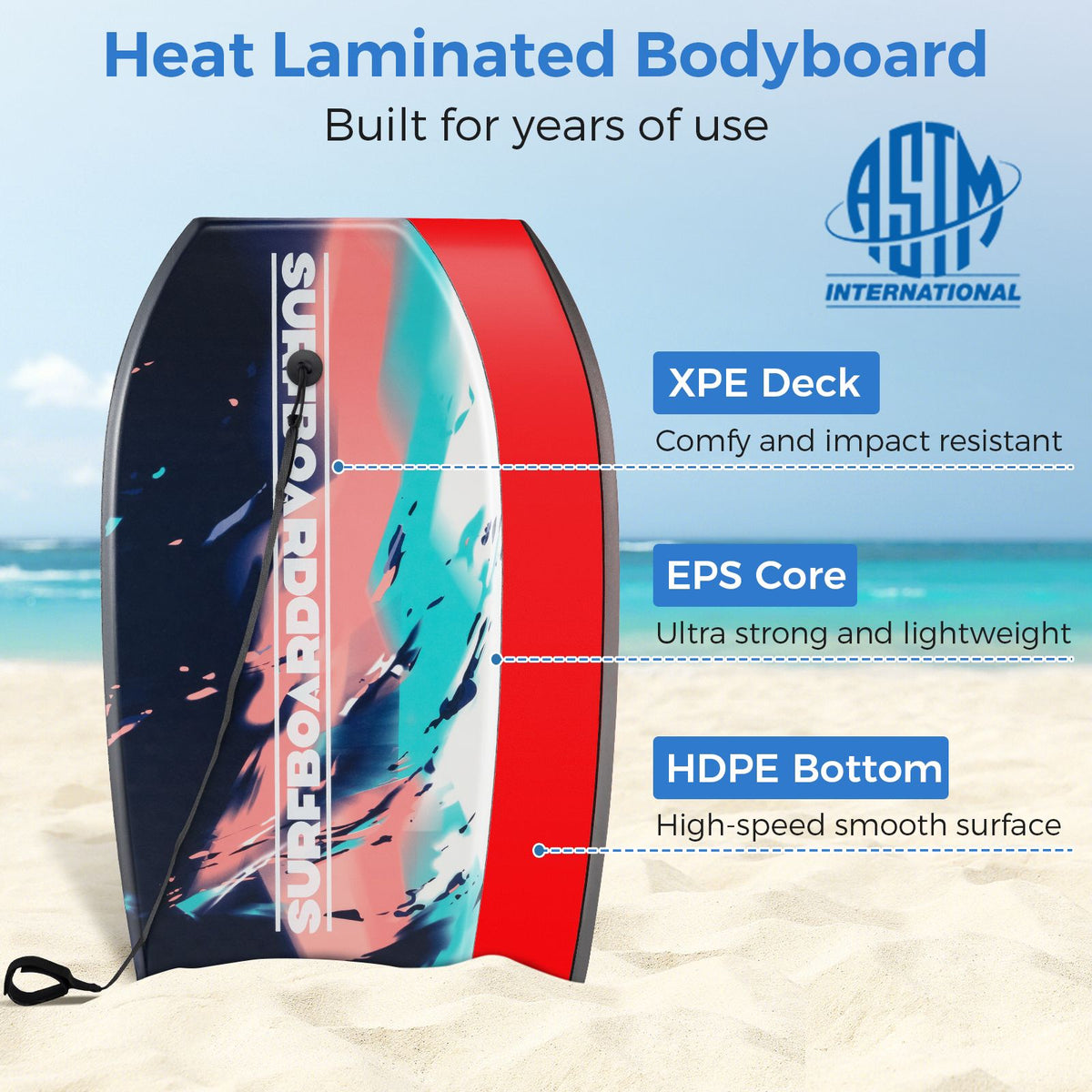 Bodyboard Boogie Board 33–41 Inch, EPS Core, Wrist Leash