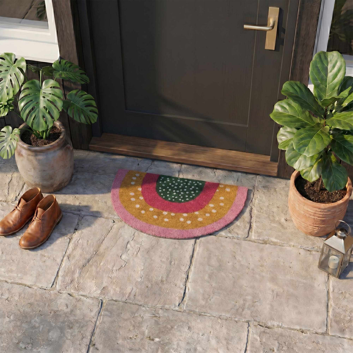 Boho Coir Doormat, Semi-Circular, Indoor/Outdoor Use