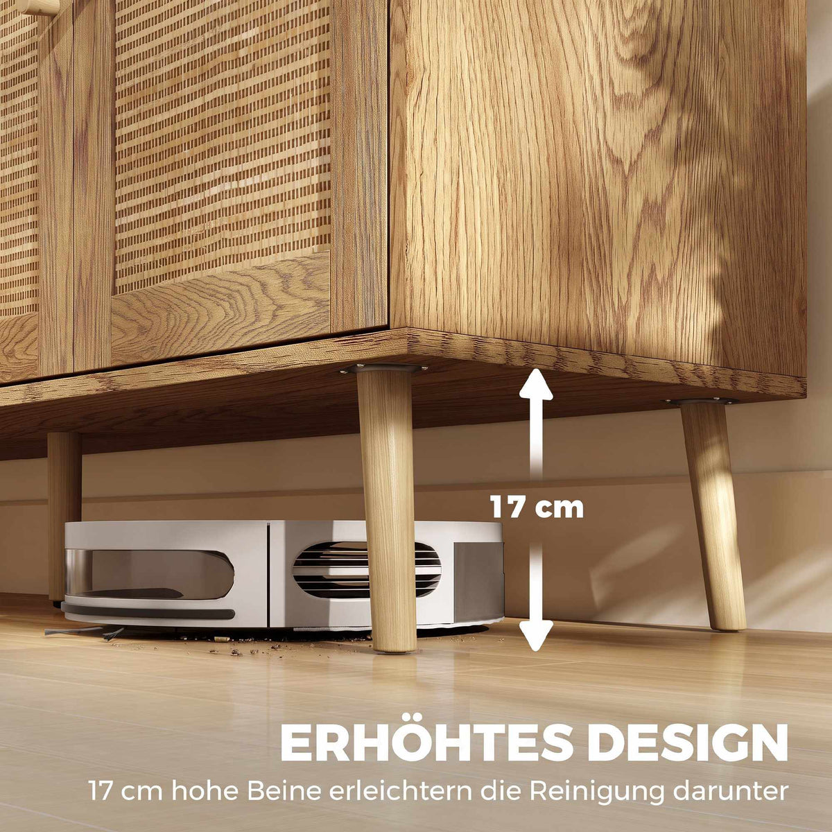 Boho Rattan Sideboard with Adjustable Shelves, Natural Wood