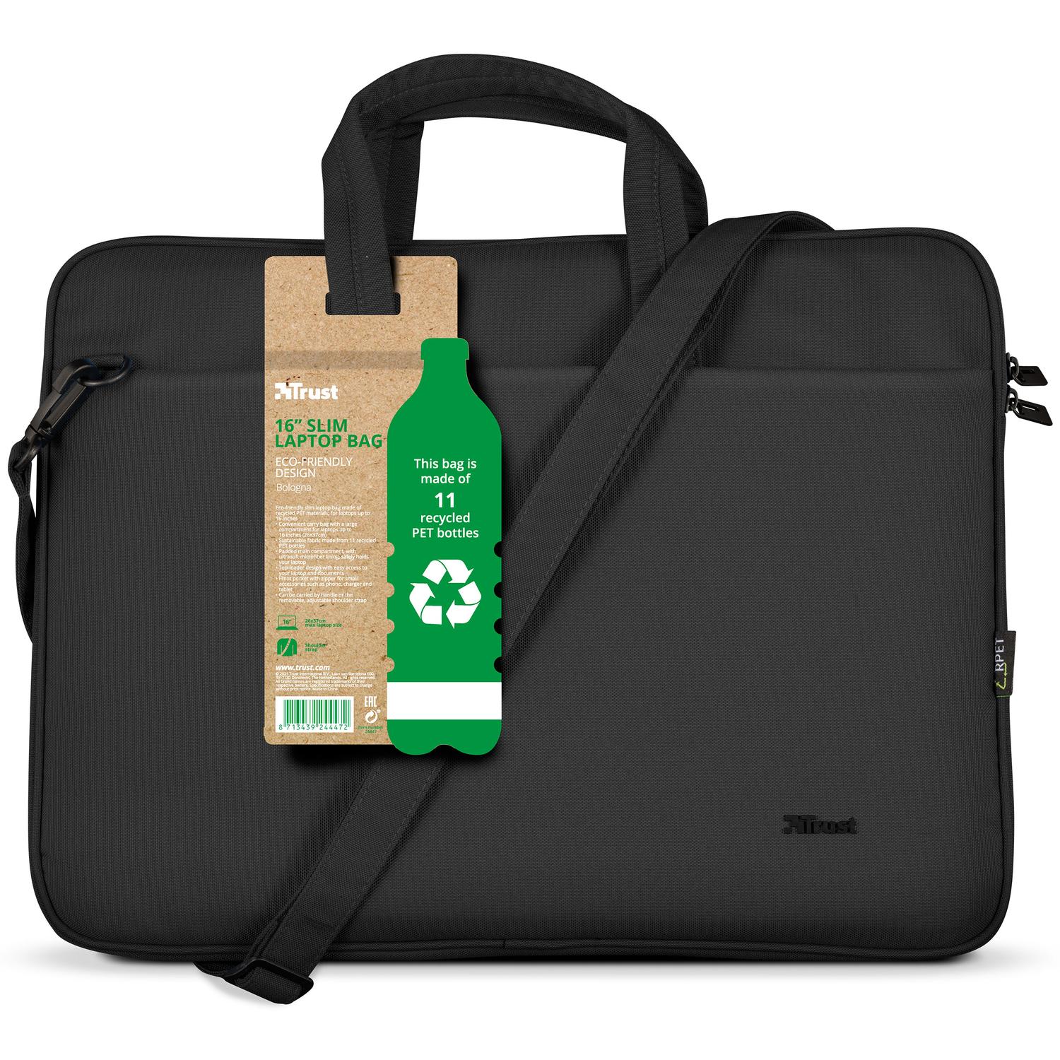Bologna Laptop bag 16" Eco-friendly Black