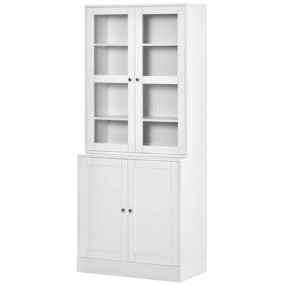 Bookcase 178.5 Cm Tall Cabinet Display Cabinet With Glass Door 6 Compartments Kitchen Cabinet For Living Room Kitchen White
