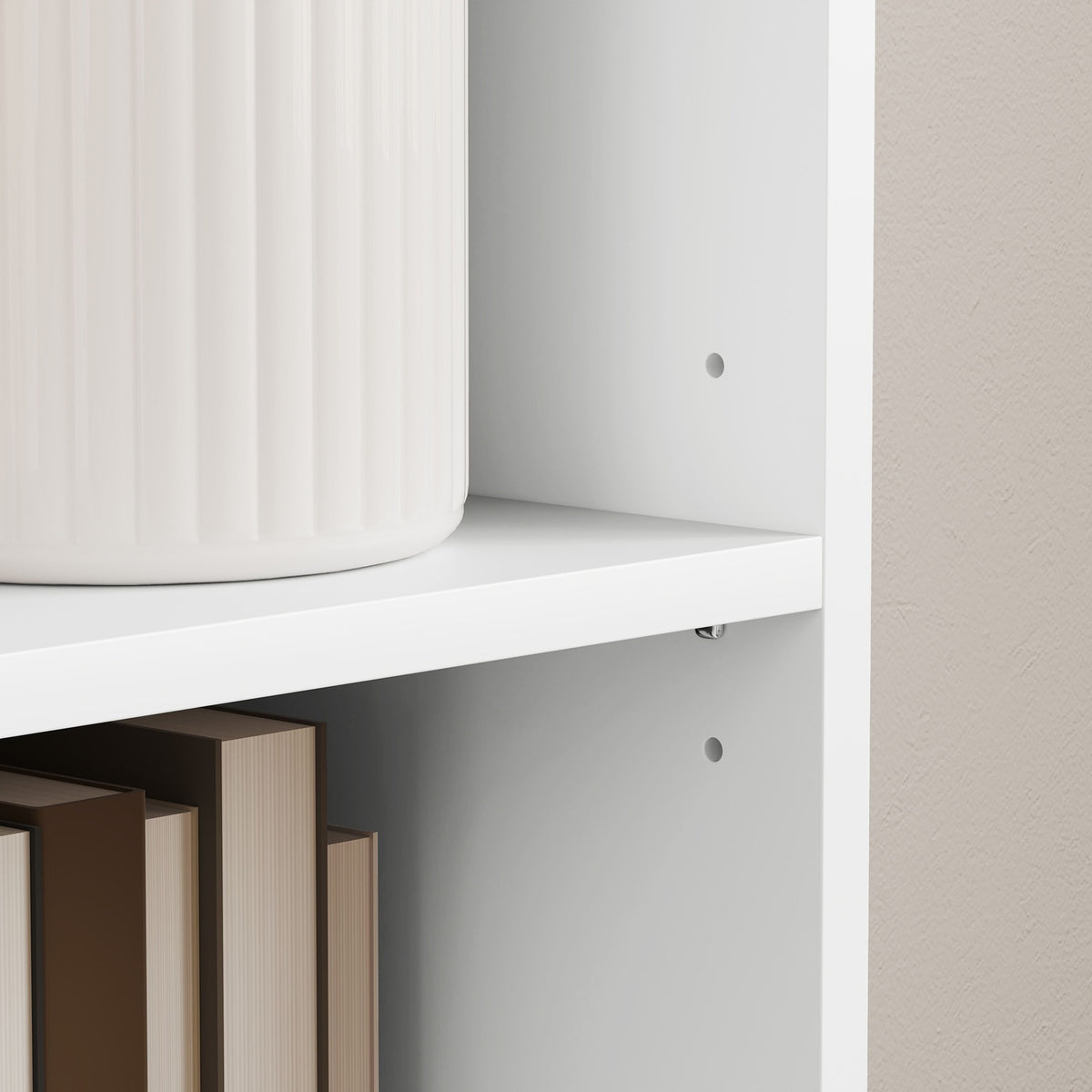 Bookcase, 5 compartments, adjustable shelves, wood, 30 x 24 x 133.5 cm, white