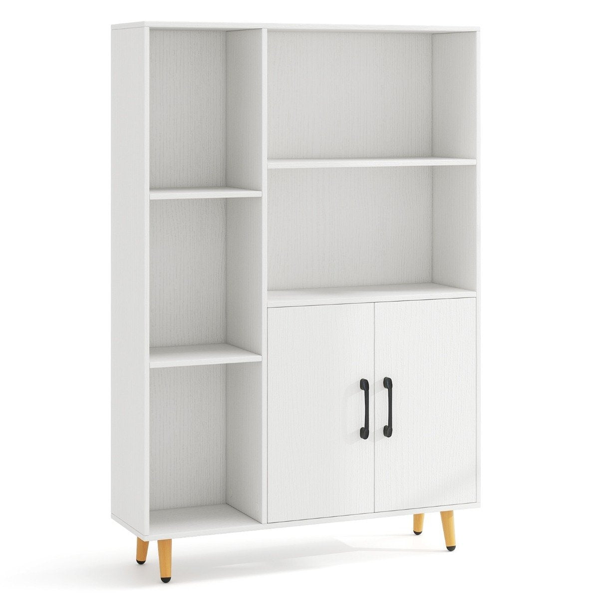 Bookcase White bookcase with doors and open compartments 80 x 23.5 x 119 cm