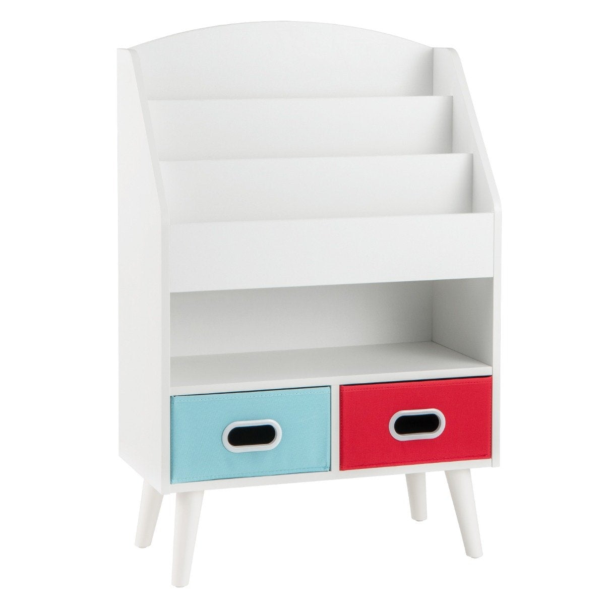 Bookshelf Children's Children's Shelf with 3 Shelves & open compartment & 2 fabric drawers white