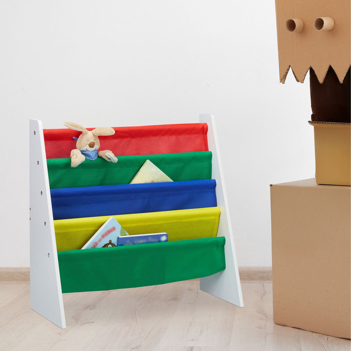 Bookshelf for children with fabric compartment