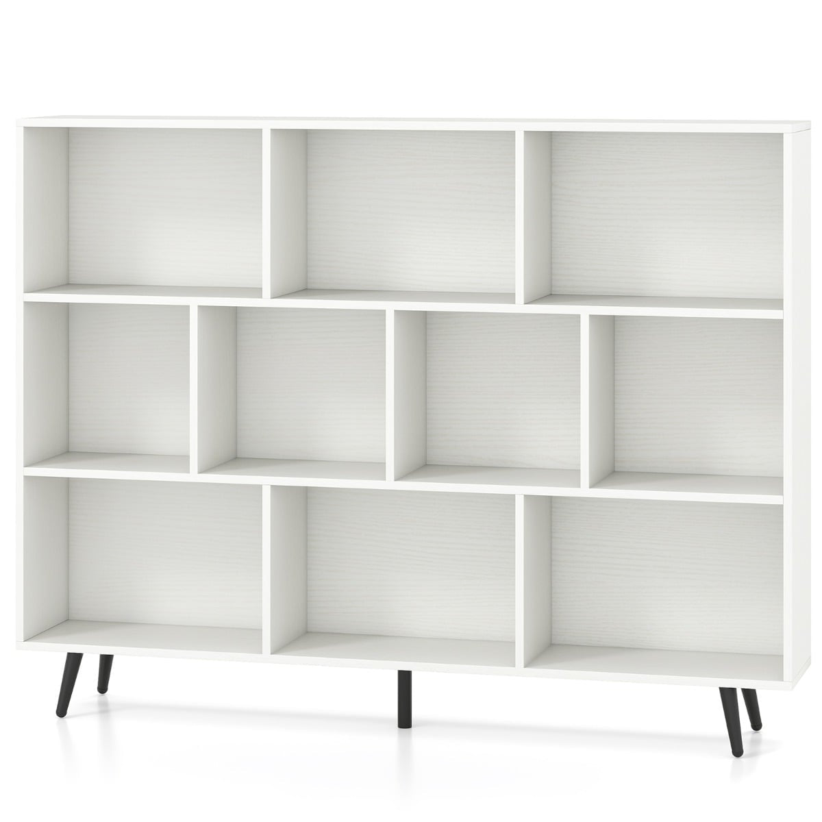 Bookshelf with 3 Tiers, Wood Legs, 140 cm, Anti-Tip