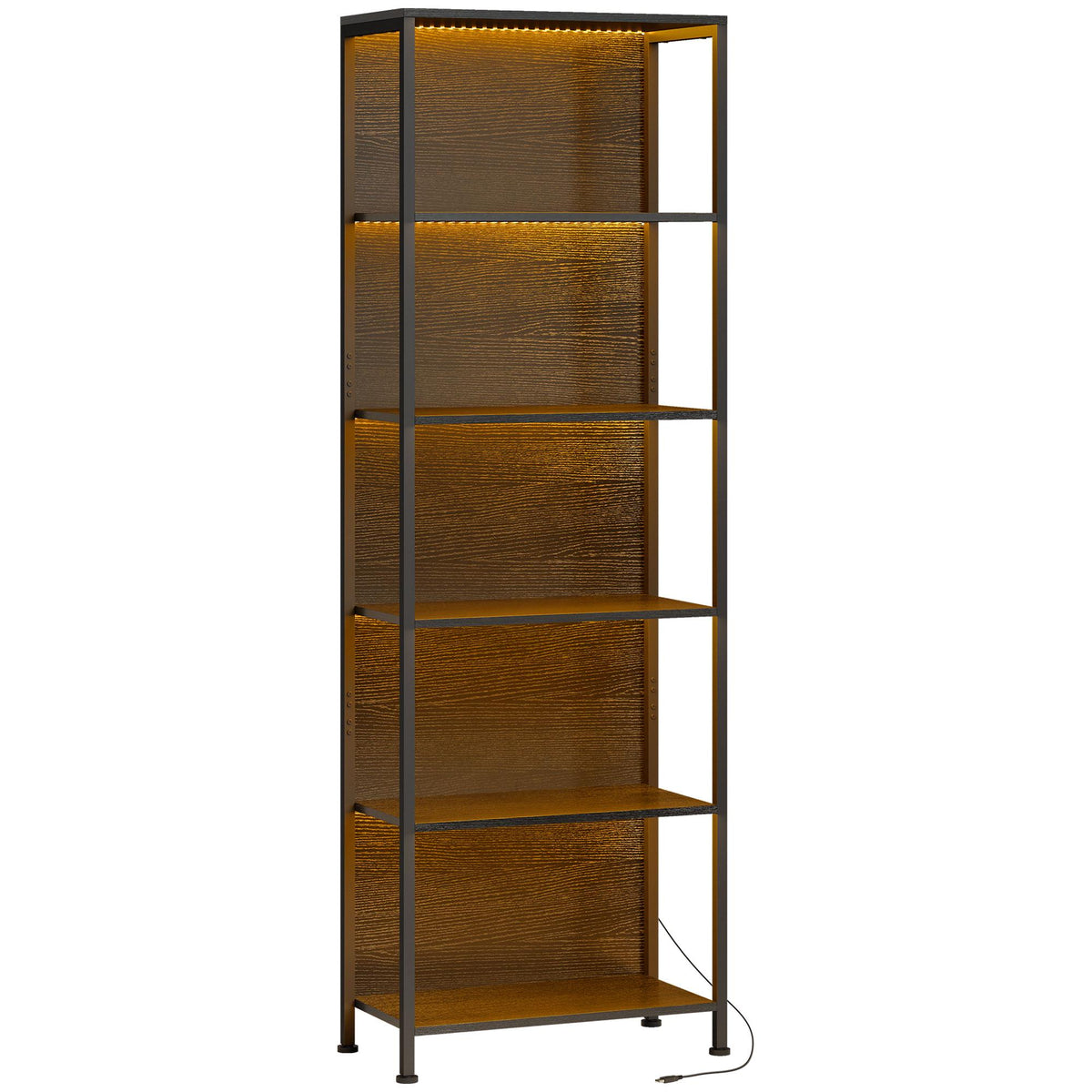 Bookshelf with 5 Shelves, LED Lighting, 7 Colors, Black
