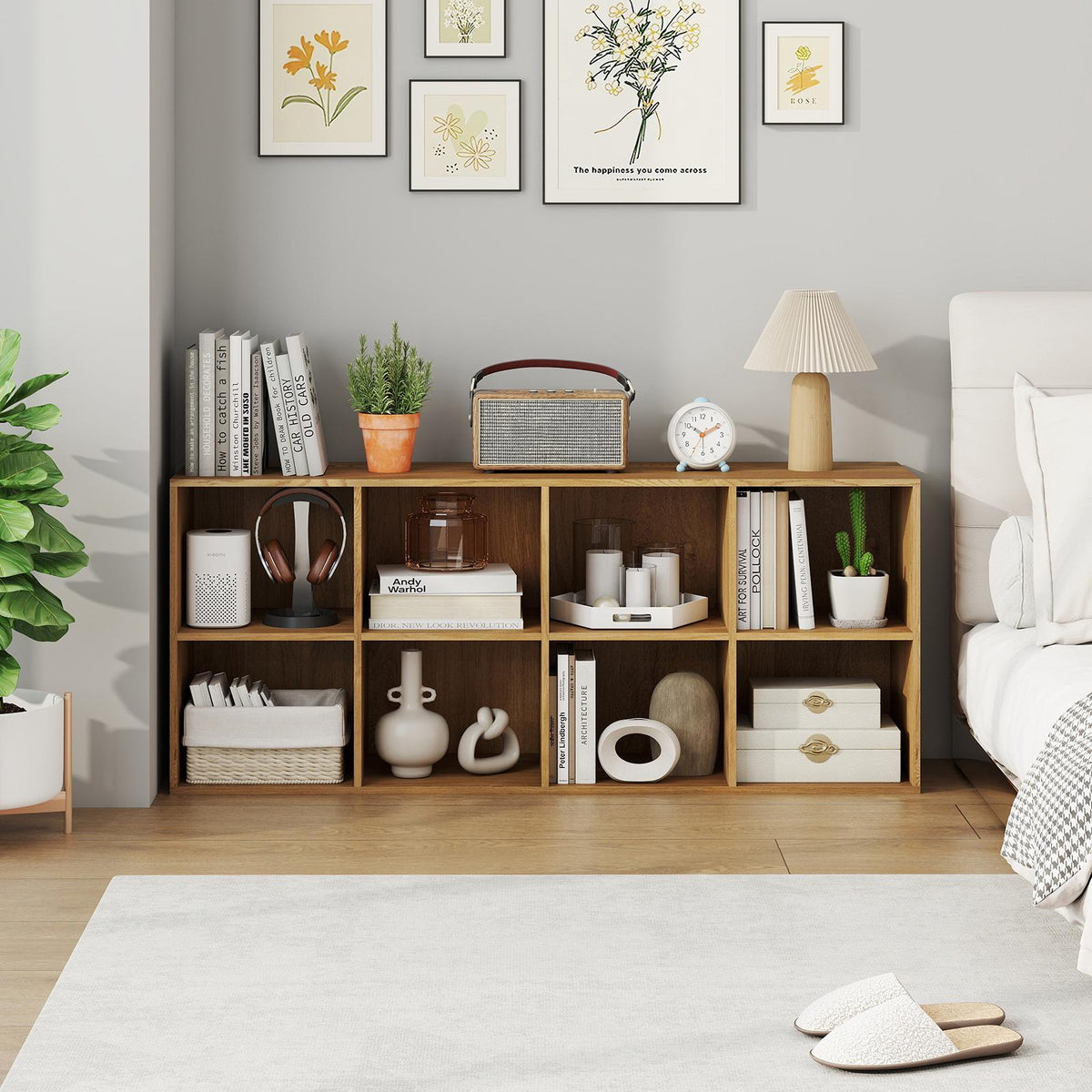 Bookshelf with 8 Compartments, Freestanding Storage Unit