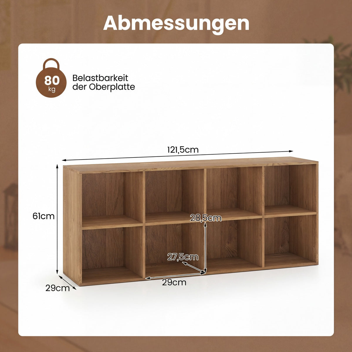 Bookshelf with 8 Compartments, Freestanding Storage Unit